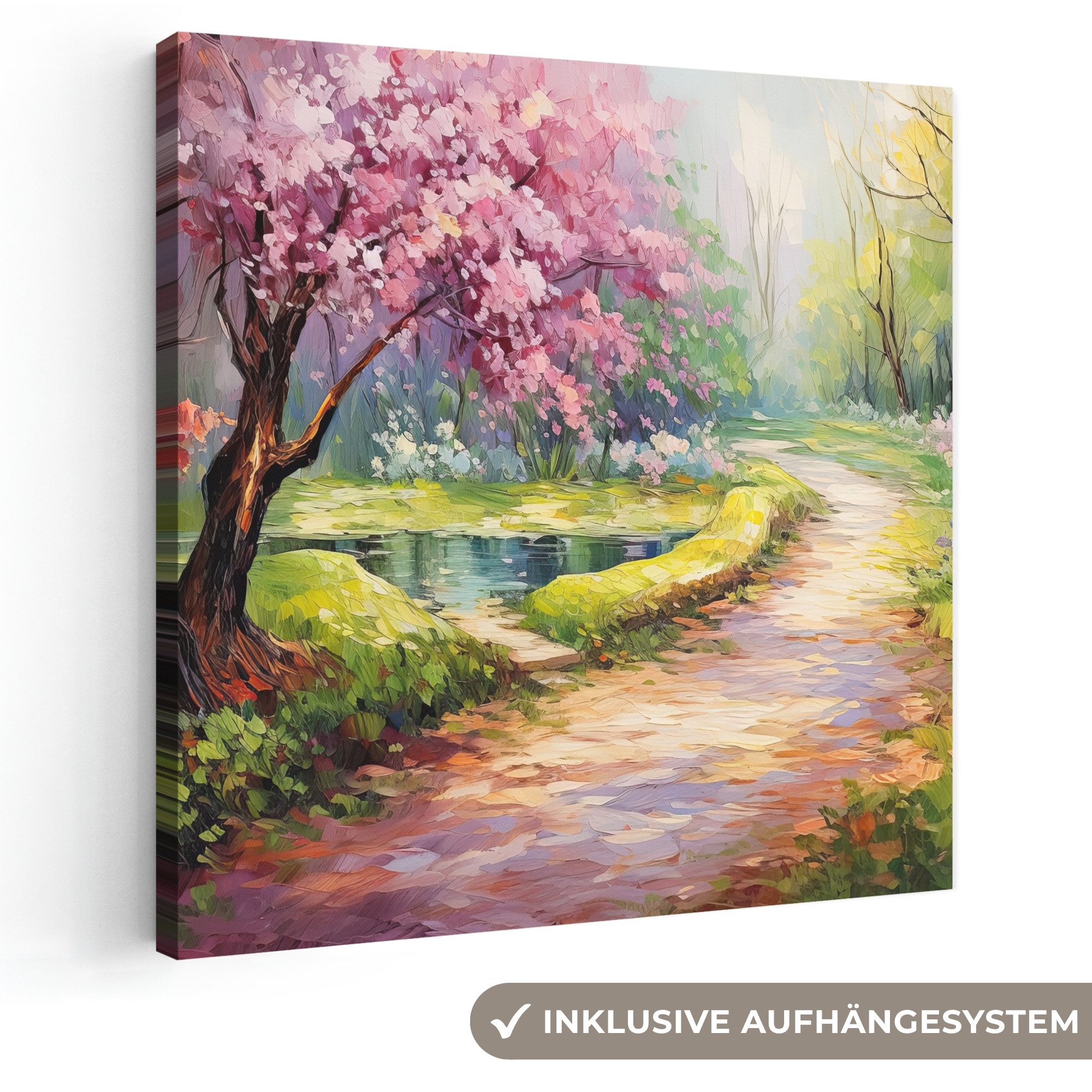 OneMillionCanvasses® Leinwandbild Aquarell - Natur - Bäume - Kunst - Blumen, Fotodruck (1 St), Wandbild, Deko Schlafzimmer Wohnzimmer Flur 20x20 cm