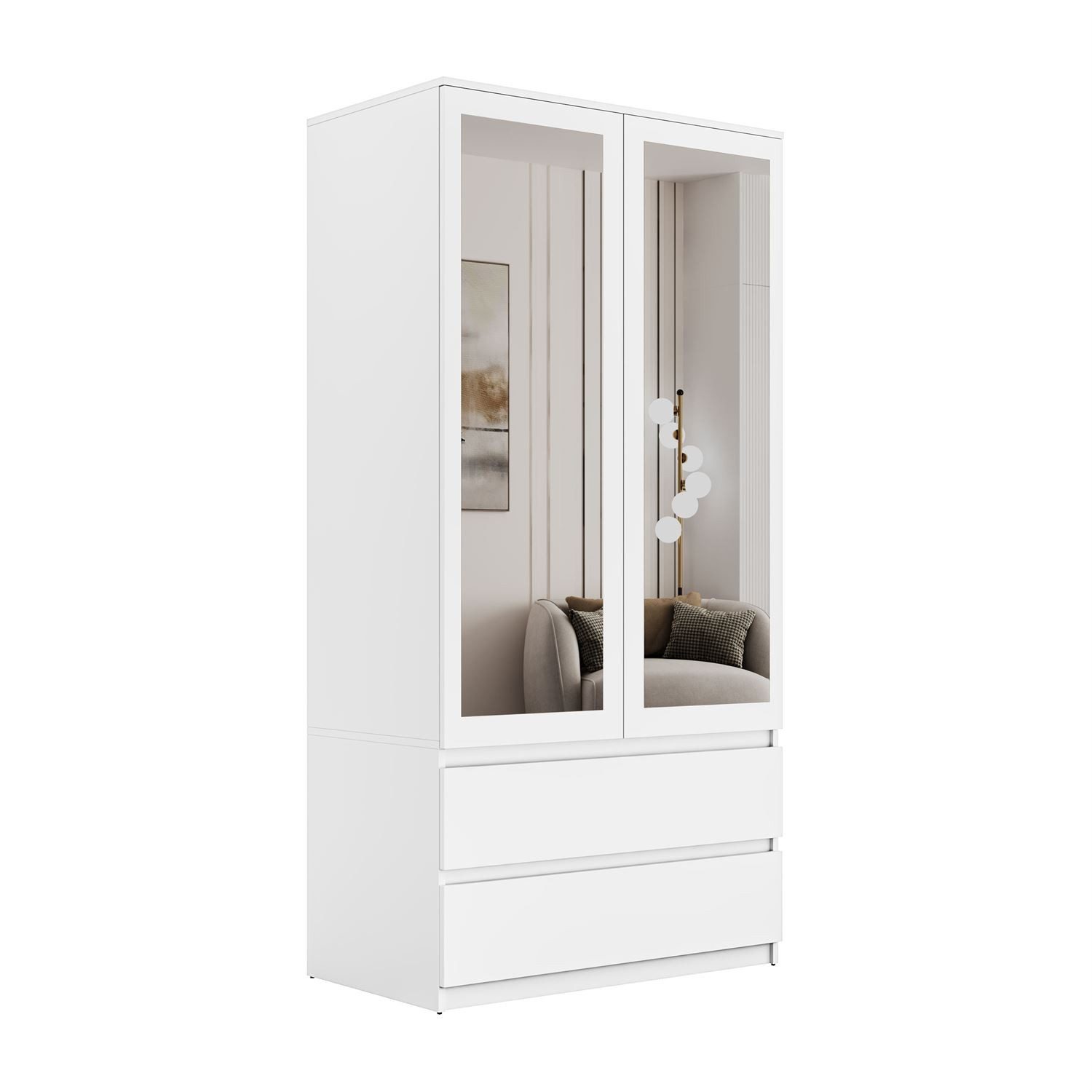 Lookway Kleiderschrank HANA SS-90 mit 2 Türen und großem Spiegel