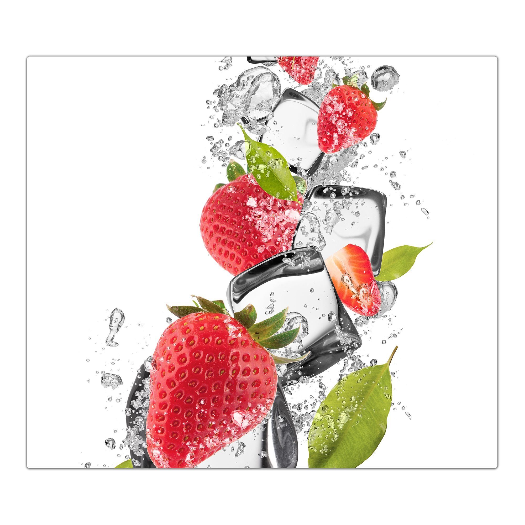 Primedeco Herd-Abdeckplatte Herdabdeckplatte Spritzschutz aus Glas Erdbeeren und Eiswürfel, Glas, (1 tlg)