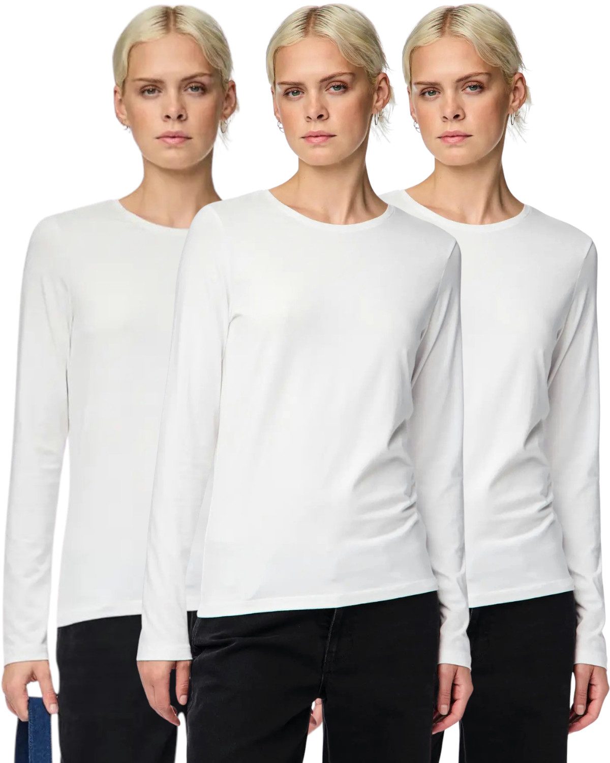 pieces Langarmshirt Basic Rundhalsshirts im 3er Pack günstig online kaufen
