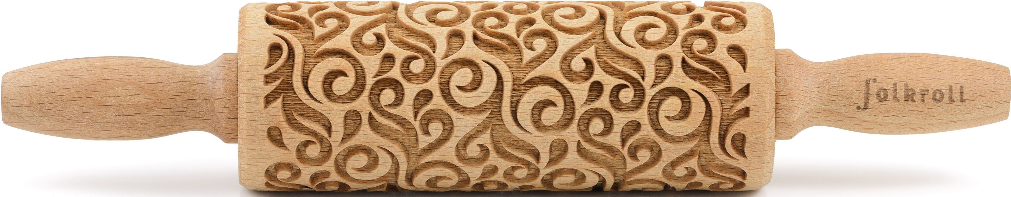 folkroll Teigroller 3D-Motiv-Teigrolle Massivholz, Floral Deko