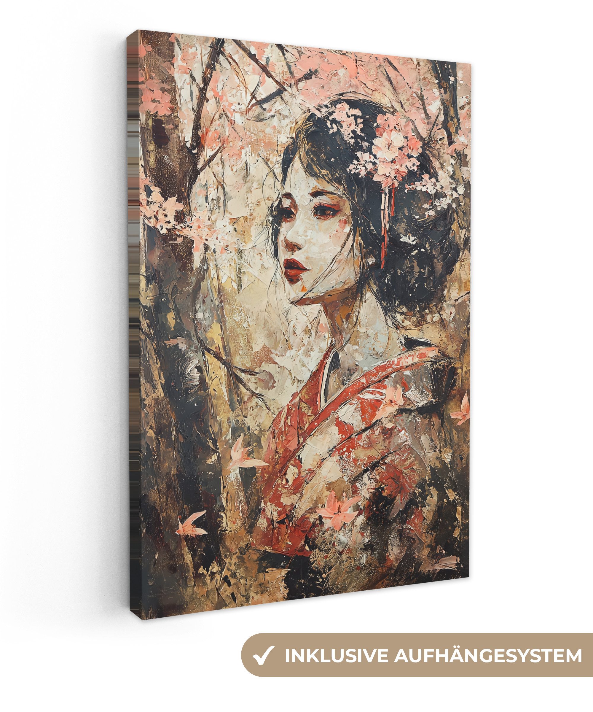 OneMillionCanvasses® Leinwandbild Kimono - Frau - Kirschbäume, Fotodruck (1 günstig online kaufen