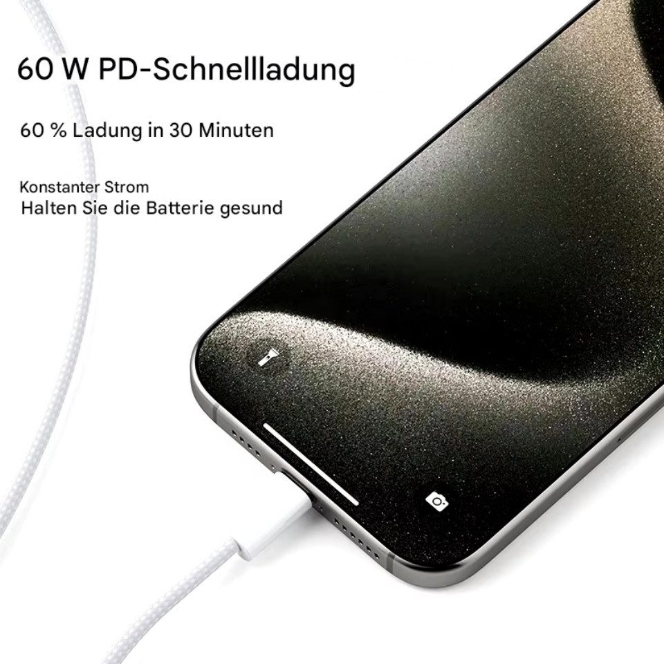 Wrischan 1M USB Typ-C zu Typ-C Schnellladekabel PD 60W USB-Kabel, 60W Schnellladekabel mit 1 Meter Länge. – Bild 5 von 5