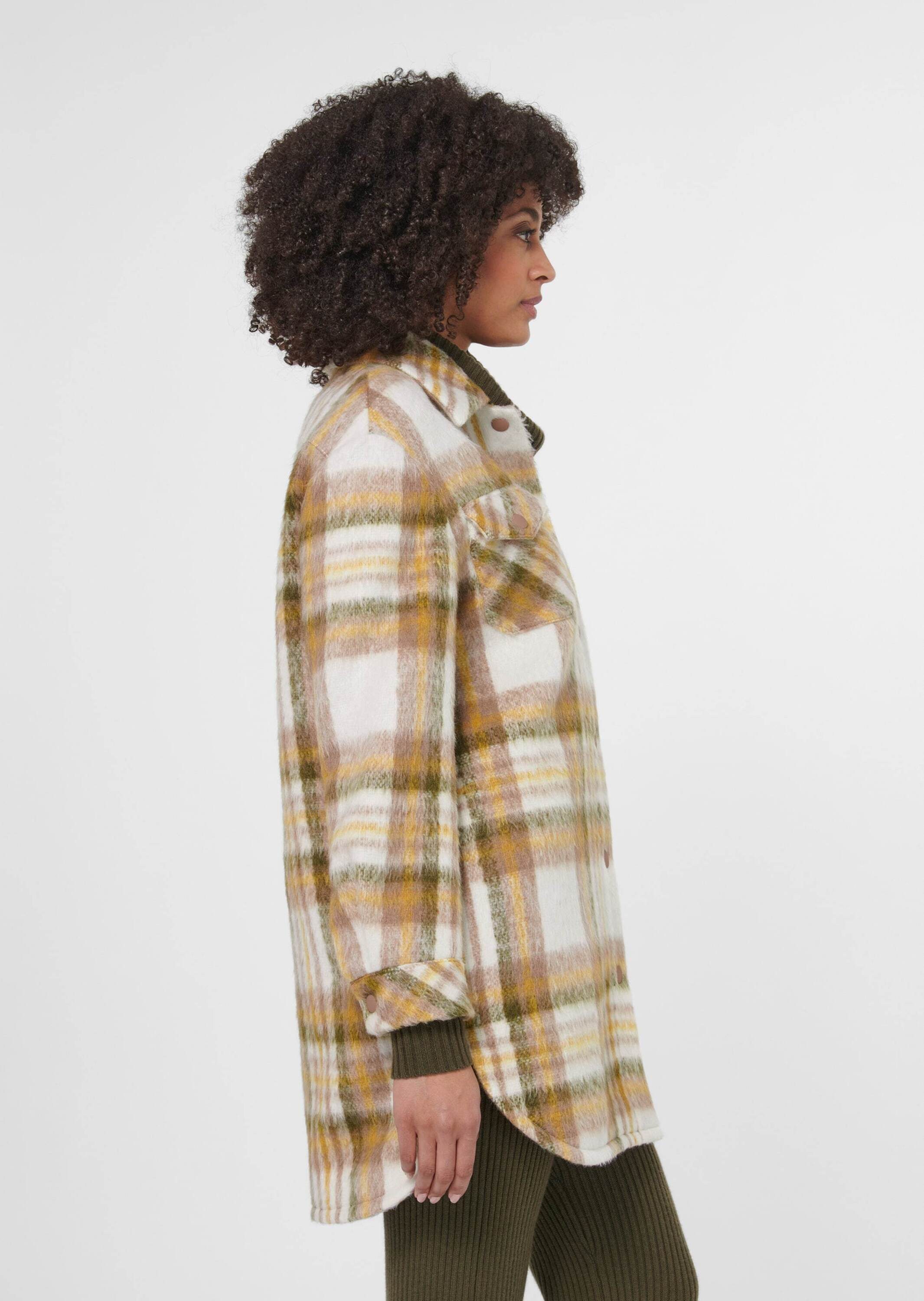 MADELEINE Outdoorjacke Lange Jacke, Karomuster, Hemdkragen Kariertes Allover-Design, klassischer Kragen, Knopfdetails – Bild 3 von 5