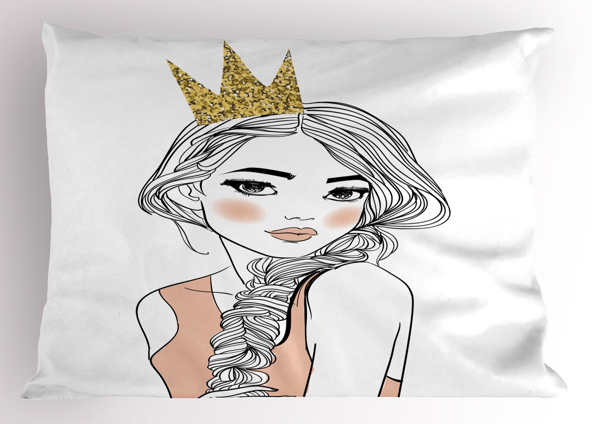 Mädchen Standard Dekorativer King Gedruckter Kissenbezüge Size Haare mit geflochtenen Stück), Abakuhaus (1 Skizzieren Kissenbezug, Junges