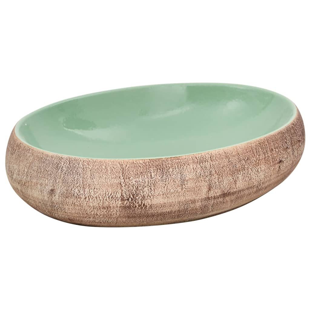 Thumbnail - vidaXL Waschbecken, Aufsatzwaschbecken Grün und Braun Oval 59x40x15 cm Keramik