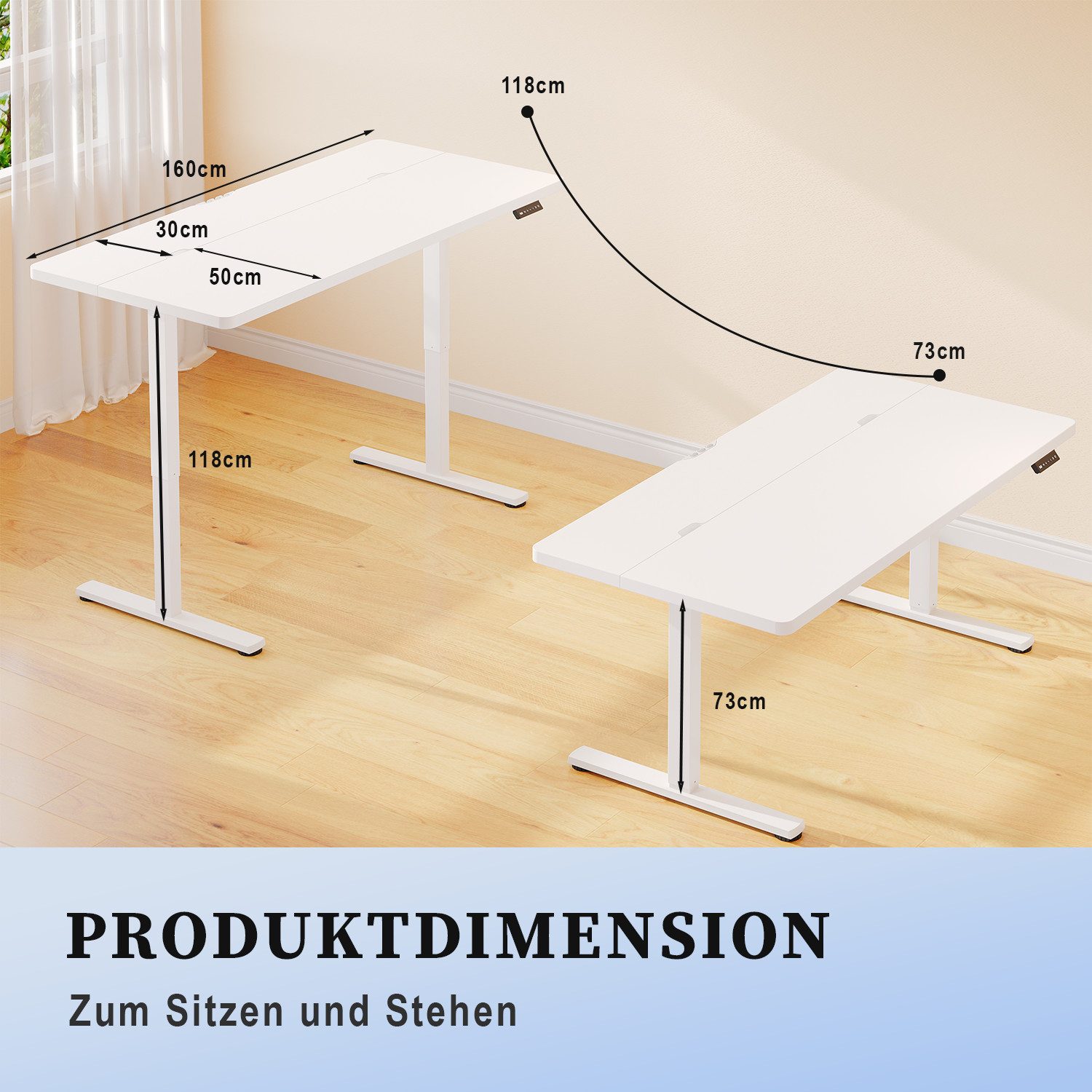 HOMALL Schreibtisch Tisch mit Speicherfunktion und Sitzpausen-Erinnerung, 18 mm dick (Maße 140x70/160x80,6-Tasten-Handsteuerung mit LED-Anzeige,mit Kabelmanagement, ideal für Homeoffice und Büro)