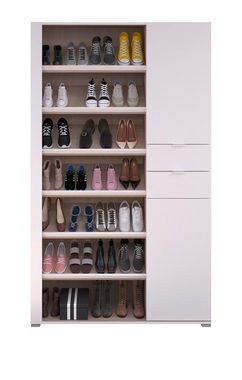 Parisot Schuhschrank Shoesing (in weiß mit Eiche, 110 x 186 cm, ca. 28 Paar Schuhe) inklusive LED Beleuchtung