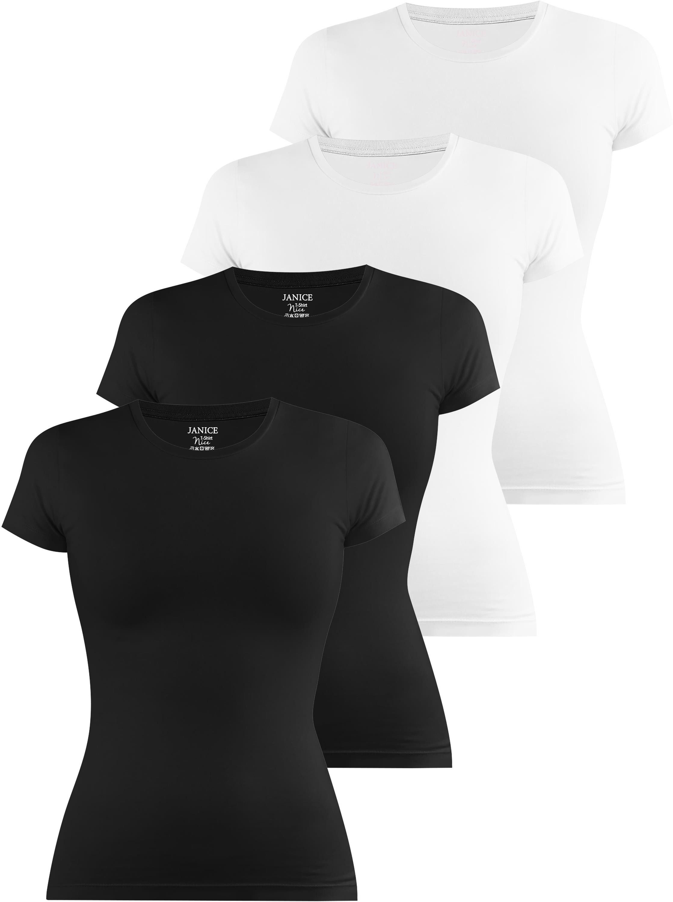 Kurzarmshirt 4 x Damen T-Shirt hochgeschlossen Nice