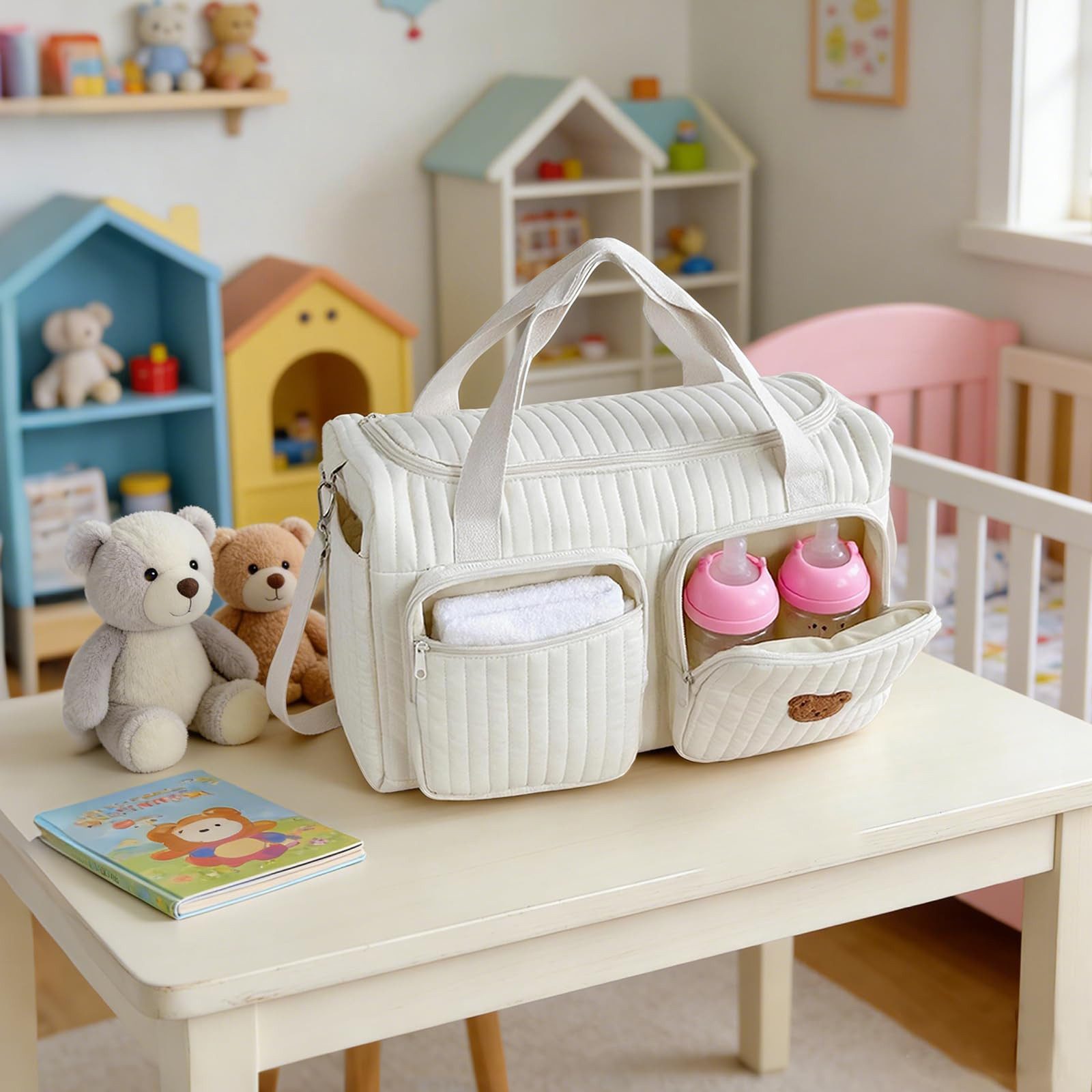 FOUORTUNATE-BEE Wickeltasche Große Wickeltasche Mama Tasche Reisetasche Schultertasche 45×22×26 cm, Für Krankenhaus Kinderwagen Reise Alltag Baby Wickeltasche O – Bild 4 von 5