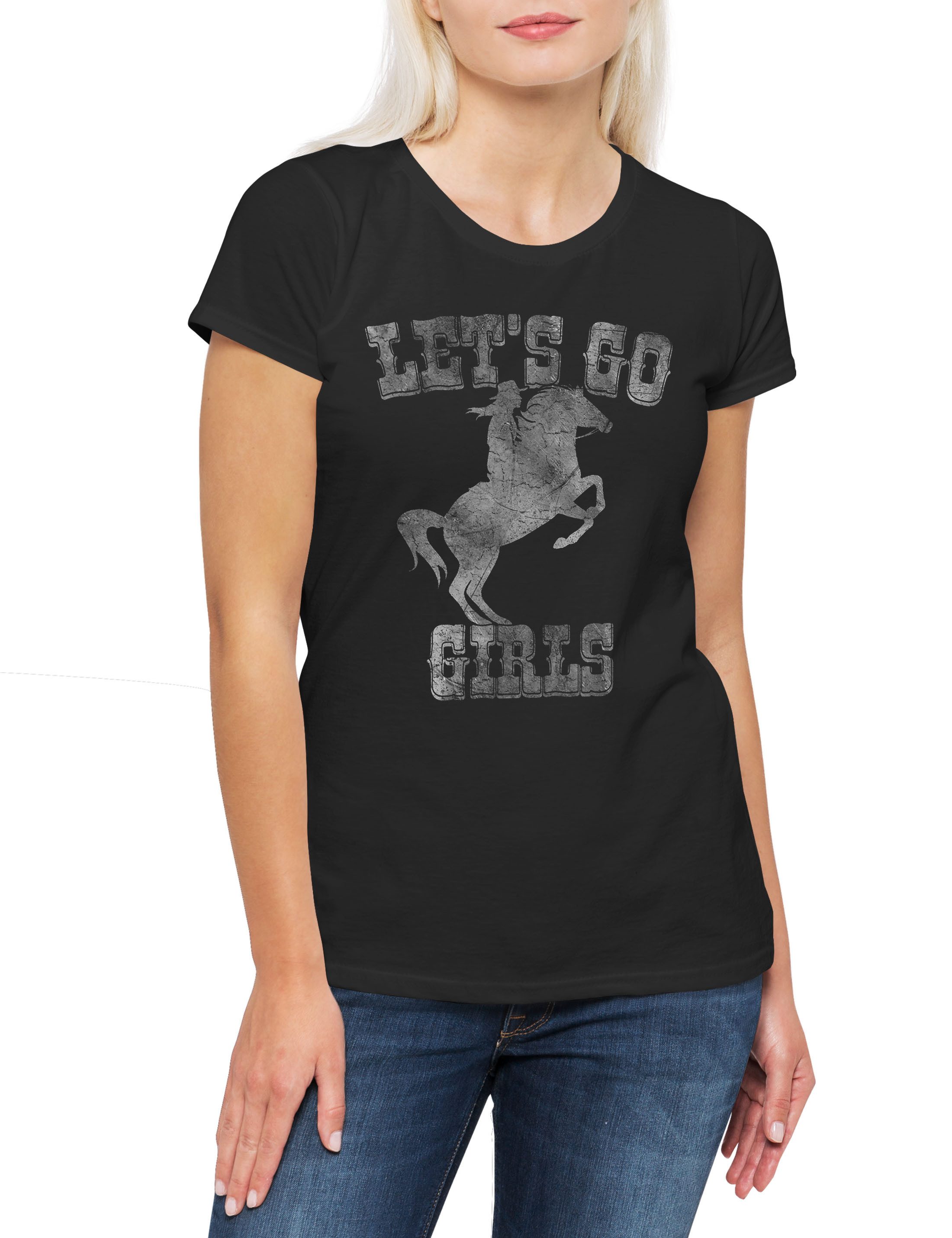 Urban Backwoods Print-Shirt Let's Go Girls Cowgirl Damen T-Shirt Country Horse Western Pferd Hut (1-tlg) Sport Rider Reiten Reitsport