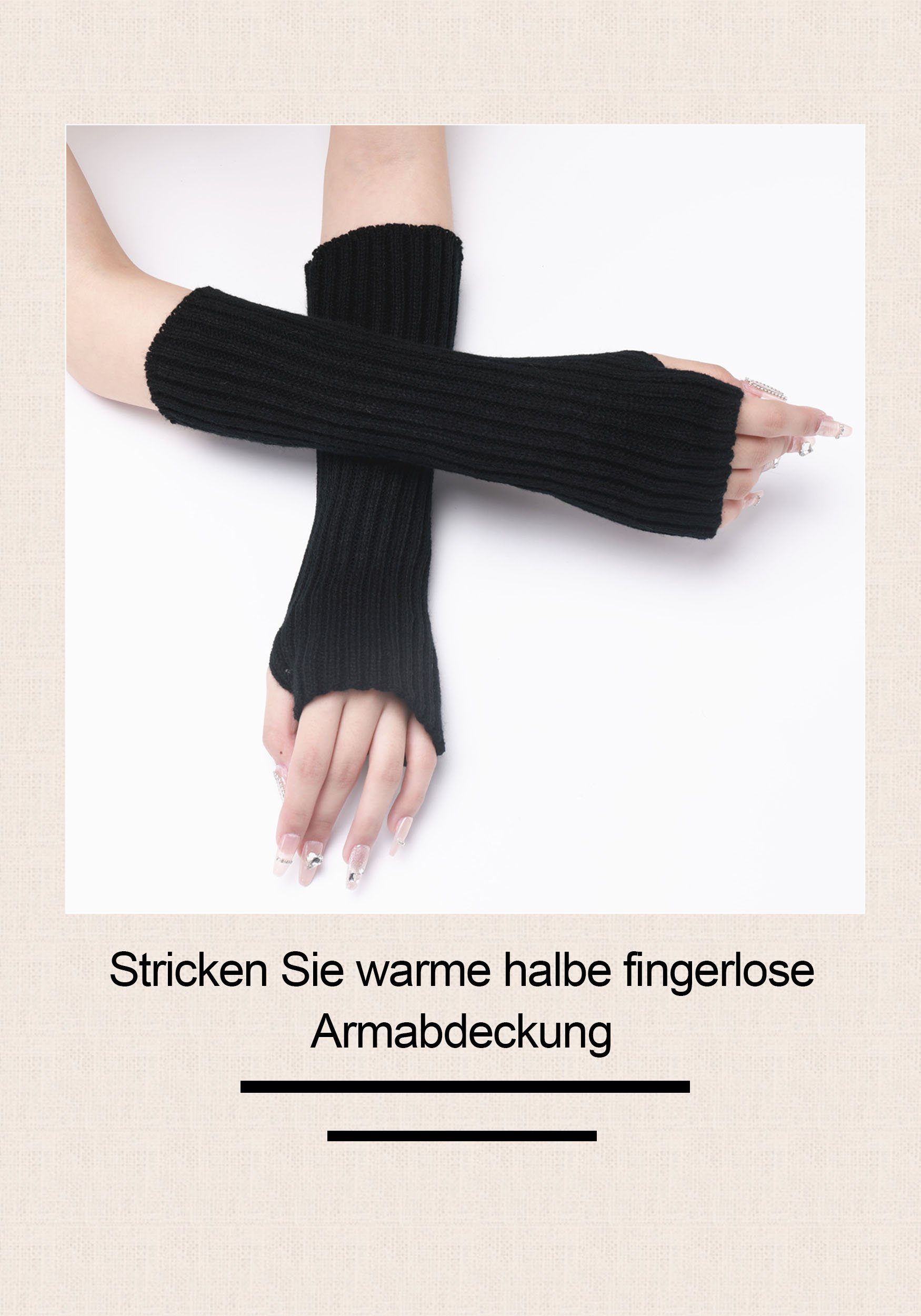 Schwarz Dehnbare für Frauen Lange Fingerlose Daumenloch Armwärmer MAGICSHE Strickhandschuhe Handschuhe