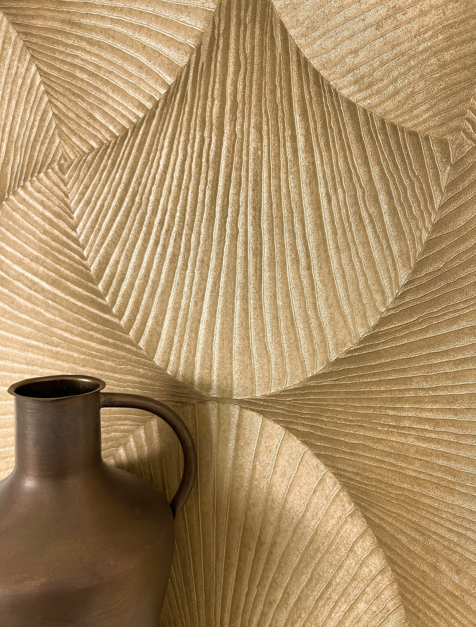 Newroom Vliestapete, Gold Tapete Glamour Muster - Mustertapete Retromuster Metallic Modern 3D Optik Struktur Glanz für Wohnzimmer Schlafzimmer Küche