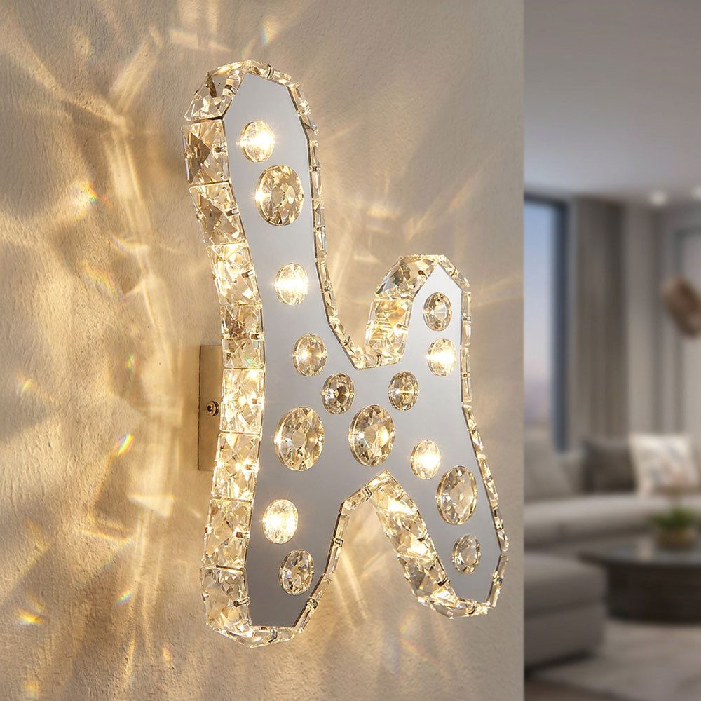 GLOBO LIGHTING LED Wandleuchte, LED-Leuchtmittel fest verbaut, Neutralweiß, LED Design Wand Lampe Wohn Schlaf Zimmer Beleuchtung Kristall Leuchte