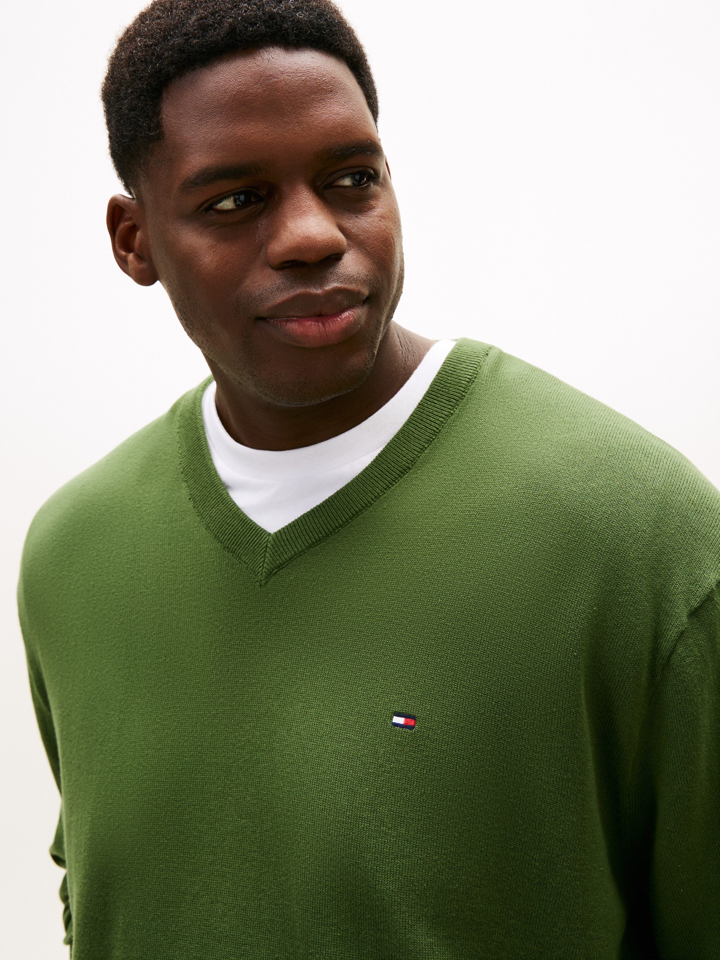 Tommy Hilfiger Big & Tall V-Ausschnitt-Pullover BT-ESSENTIAL COTTON (Rippbü günstig online kaufen