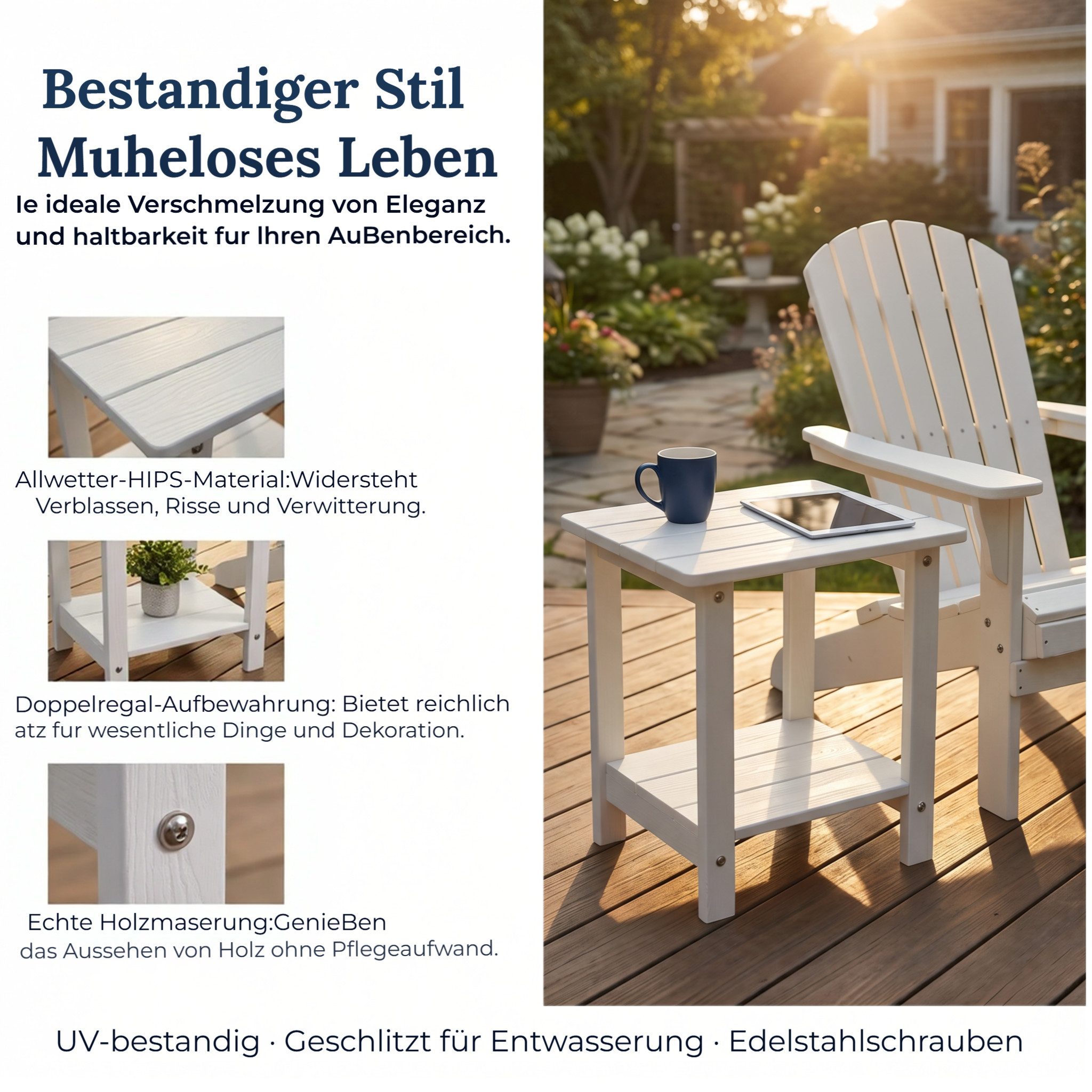 WILLIAMSPACE Couchtisch Zweistöckiger HIPS-Tisch, wetterfest, platzsparend für Innen & Außen. – Bild 5 von 5