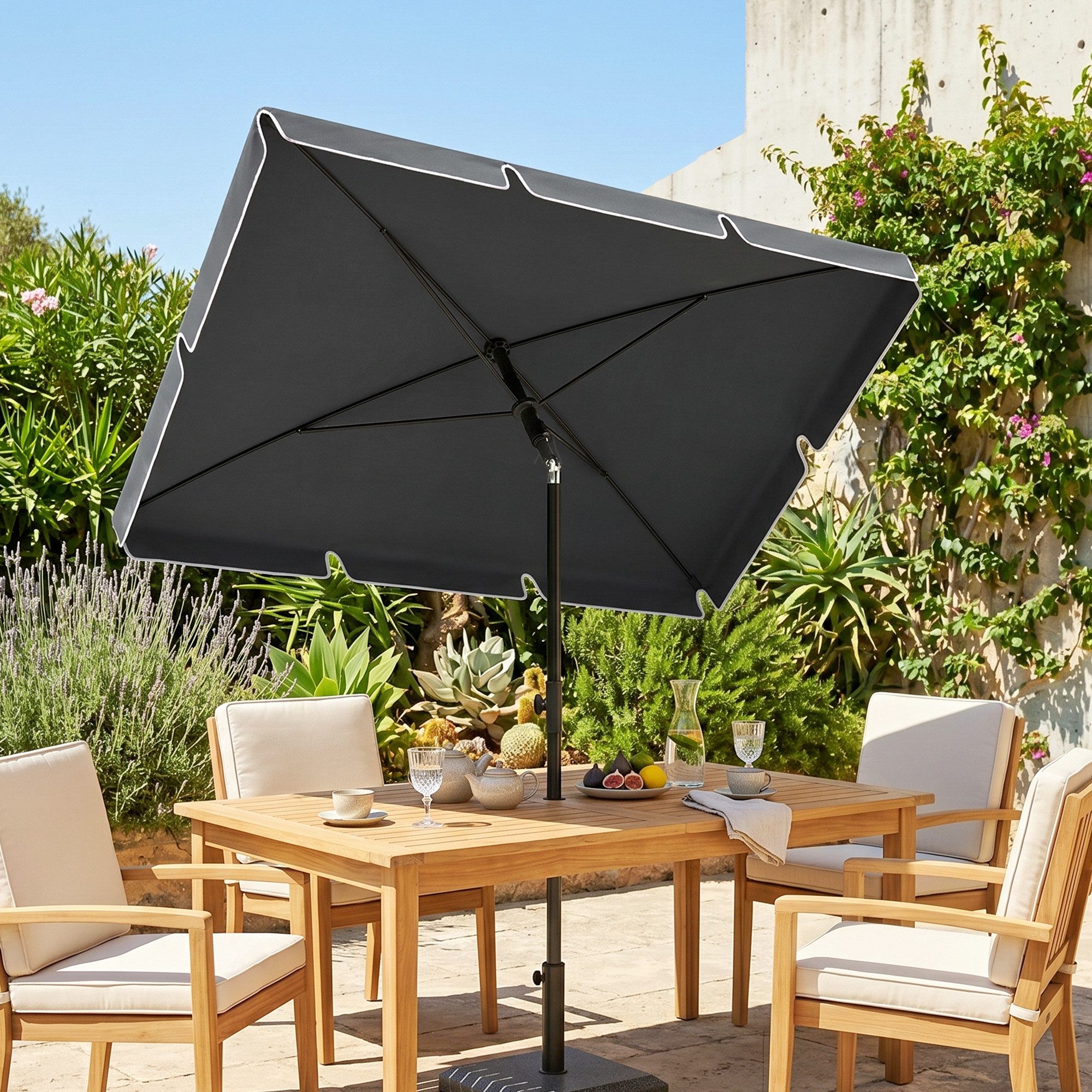 Outsunny Sonnenschirm Strandschirm Balkonschirm knickbar grau, LxB: 198x130 cm, Gartenschirm, Strandschirm, viel Schatten, verstellbare Neigung, Aluminium und Stahl