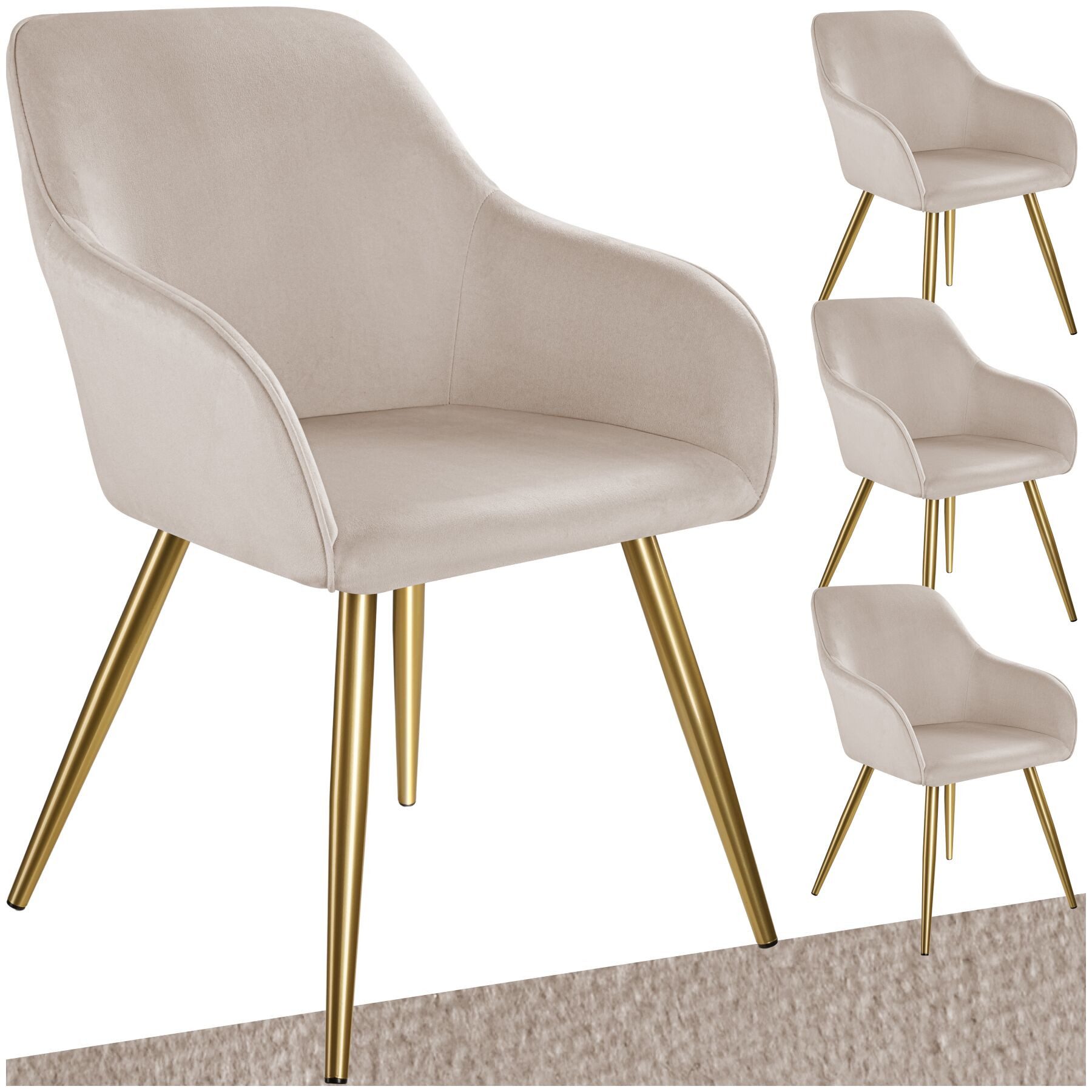 tectake Esszimmerstuhl Küchenstuhl gepolstert, in Leinenoptik, 58 x 62 x 82 cm (Polsterstuhl Marilyn in taupe/gold, 4 St), durchgehende Lehne, schwarze Stahlbeine, bodenschonend