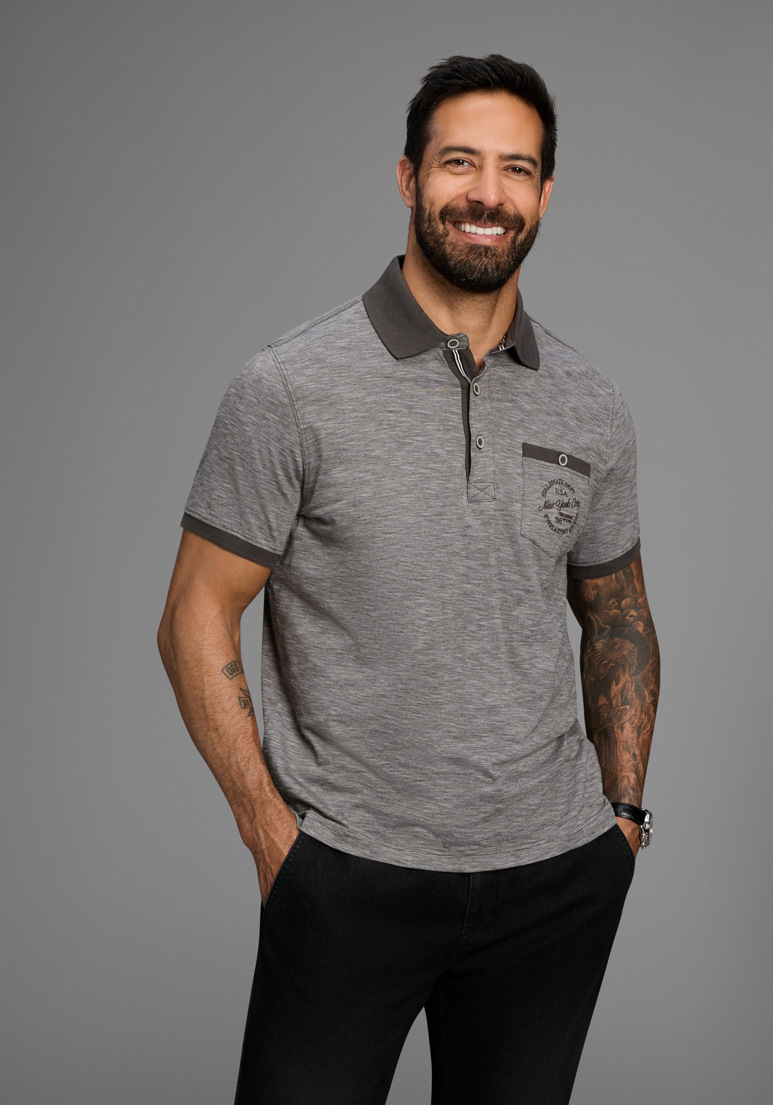 Man's World Poloshirt Kurzarm, Regular Fit, melierte Struktur, Rundhalsauss günstig online kaufen