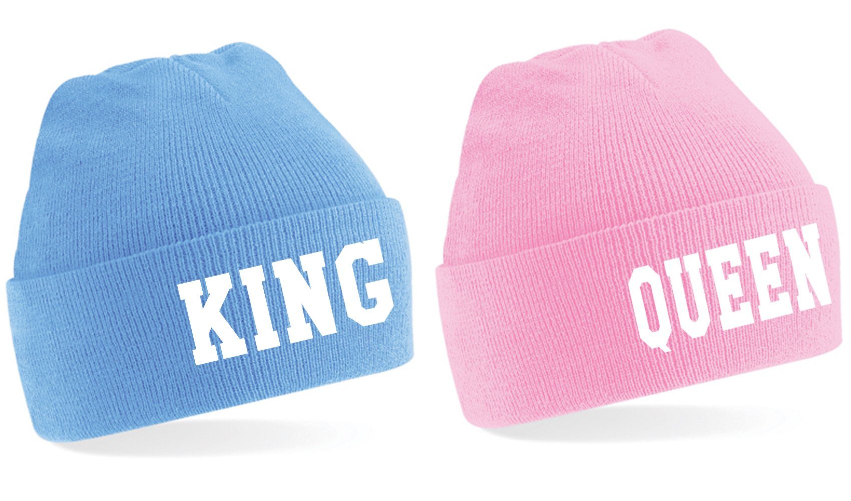 Blondie & Brownie Beanie Paar Mützen Queen BFF Rosa SET Damen Pärchen / King Friends Hellblau Herren