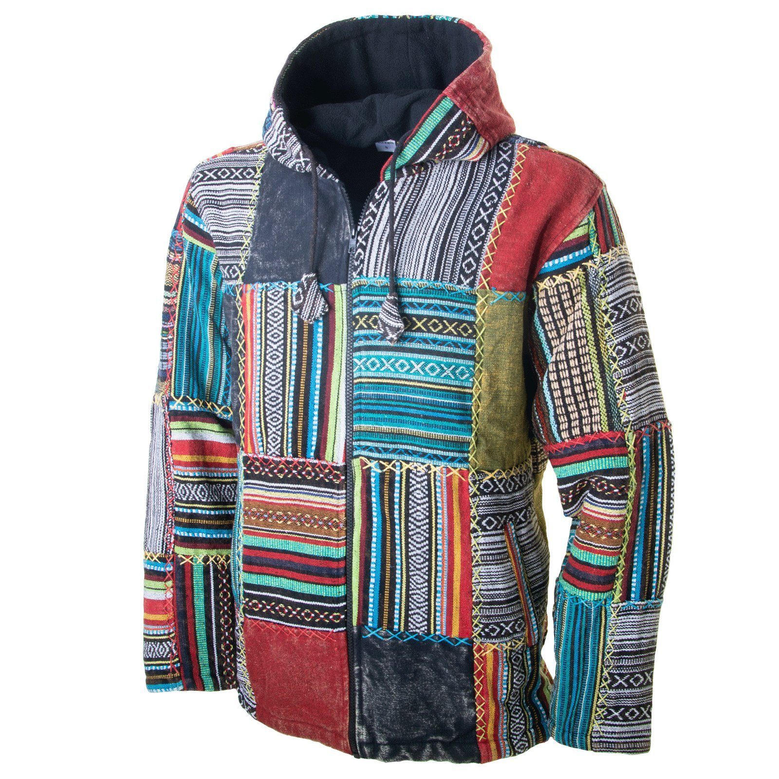 KUNST UND MAGIE Kurzjacke KUNST&MAGIE Baja Jerga Unisex Patchwork  Hoodie+Kapuze Jacke