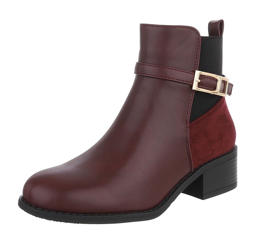 Ital-Design Damen Stiefelette mit Blockabsatz und Schnalle Stiefelette (92355242) Blockabsatz Chelsea Boots in Weinrot