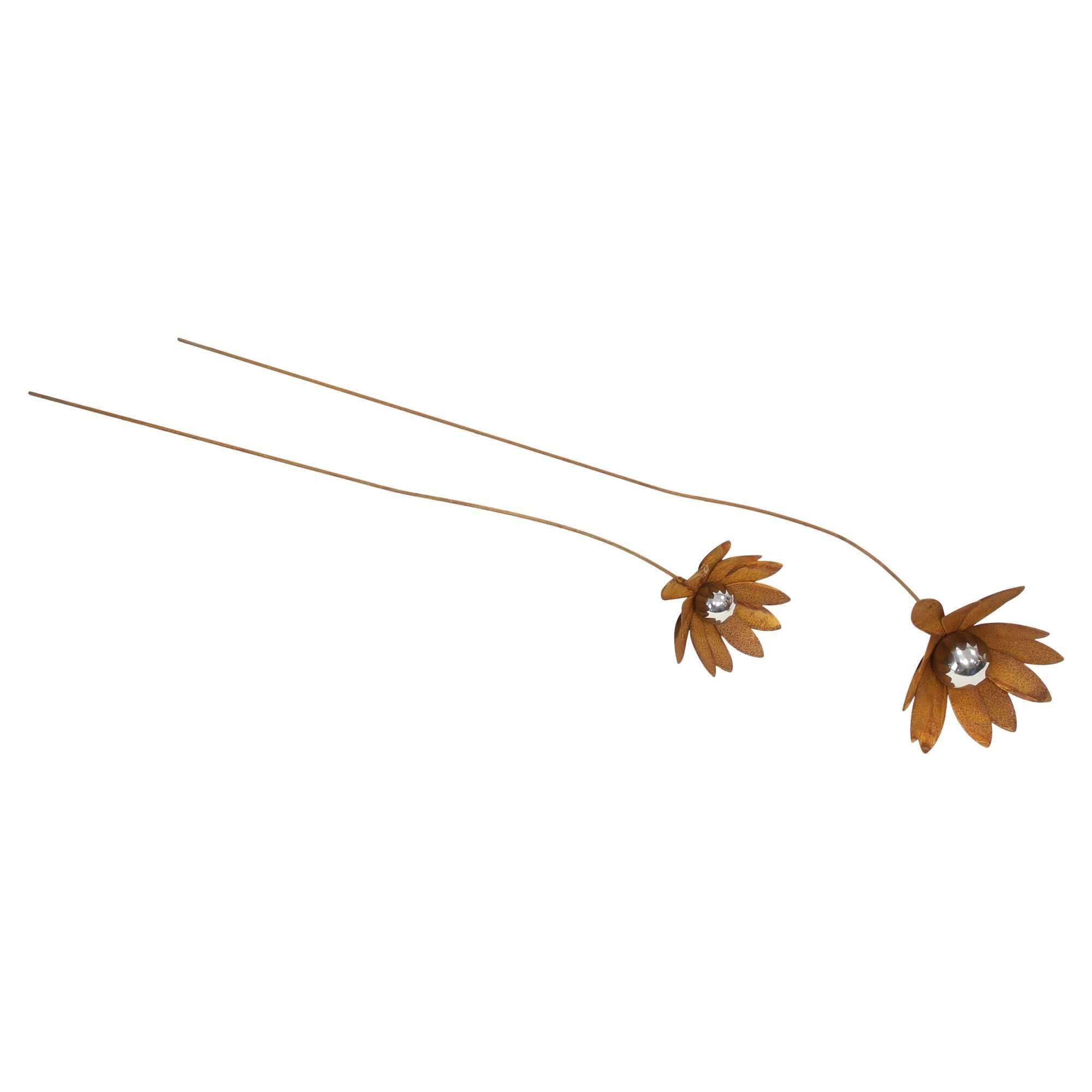 Dekoleidenschaft Gartenstecker "Blume" Metall mit Rost Finish, rostige Outdoor Metalldeko, Rostdeko (2-St., im Set) 85 + 105 cm hoch, Metallstecker, Gartendeko  – Bild 4 von 5