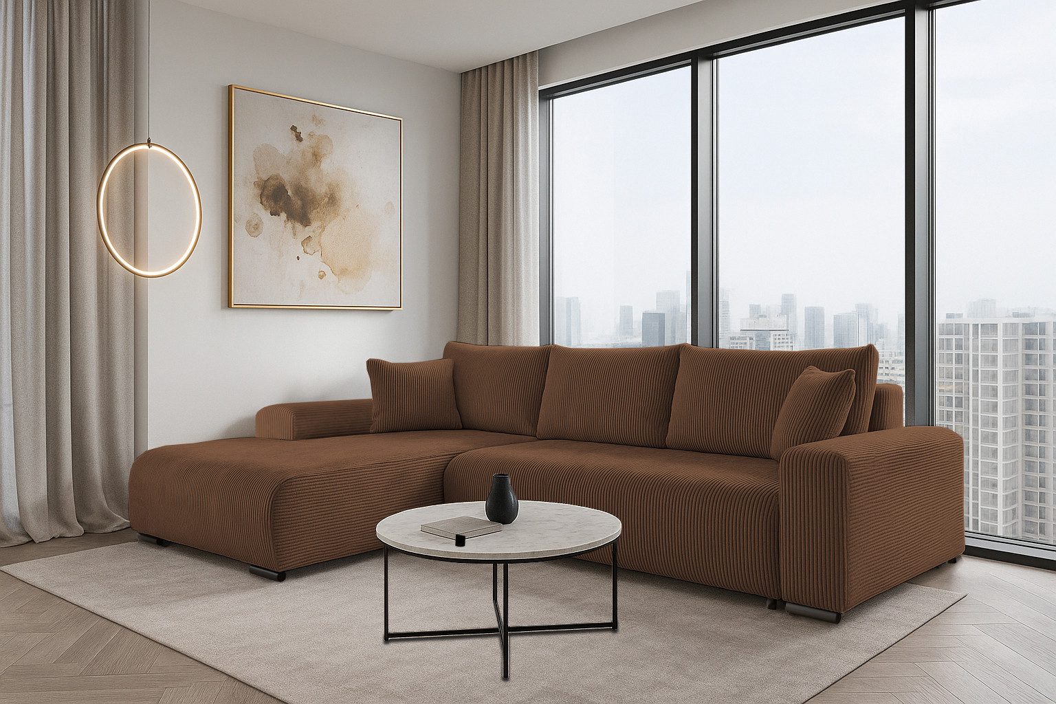 storez24 Ecksofa Soffe, mit Bettkasten und Schlaffunktion, Cordstoff, L-Form, bequem