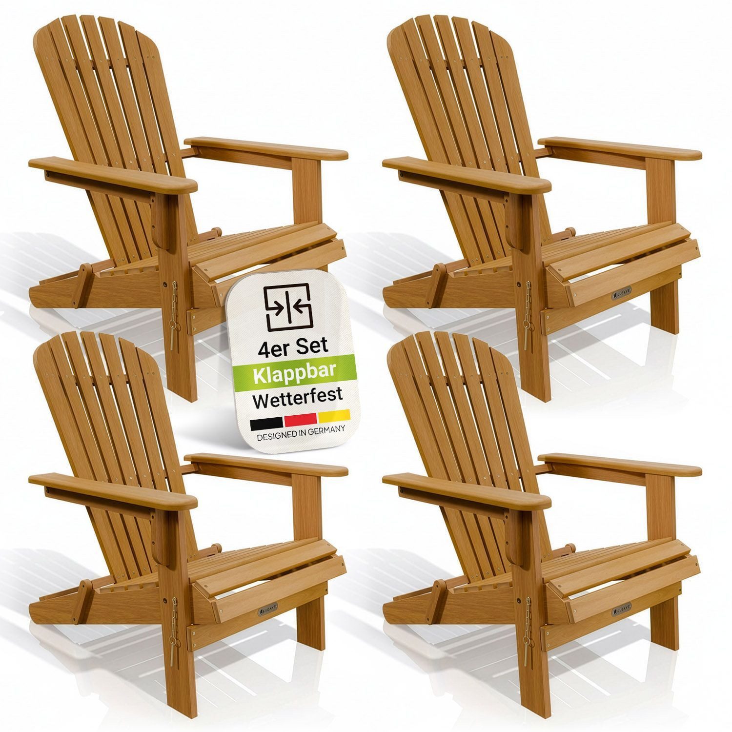 Juskys Gartenstuhl Korfu (4 St), Liegestuhl aus Akazienholz, klappbar, 4er Set, robust & langlebig