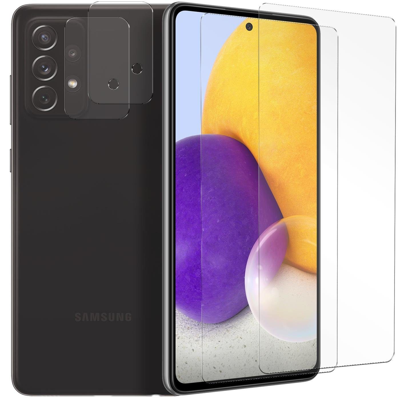 CoolGadget Schutzfolie Panzerfolie für Samsung A72, (Spar-Set 4in1, 2x Displayschutz, 2x Kameraschutz), Panzerglas Schutzfolie für Samsung Galaxy A72 Folie