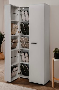 Furn.Design Schuhschrank Logu (Schrank in matt weiß, ausklappbar, 74 x 182 cm) bis 30 Paar Schuhe