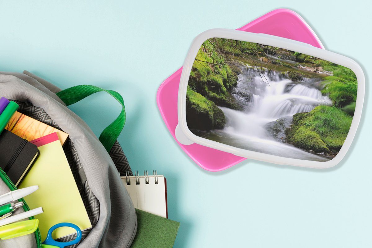 Wasserfall, - Brotdose Kunststoff Mädchen, Lunchbox (2-tlg), Natur rosa Snackbox, Erwachsene, - MuchoWow Brotbox für Kinder, Kunststoff, Wasser