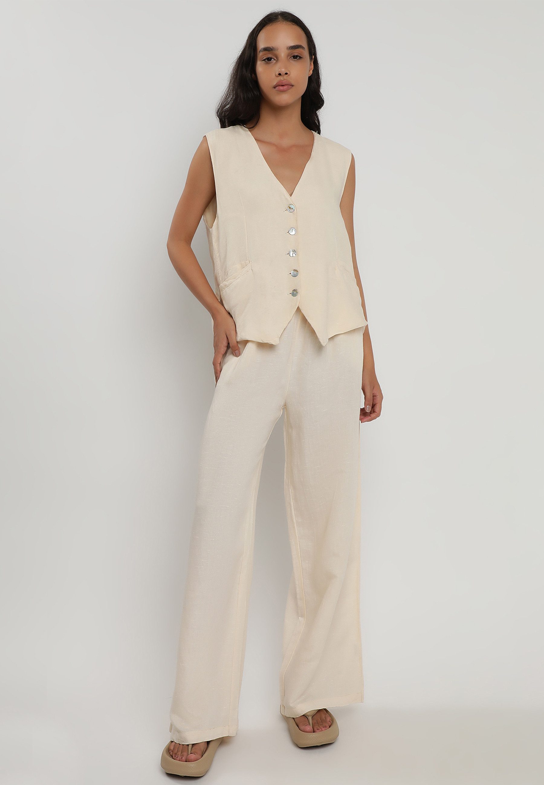 YC Fashion & Style Hosenanzug Zweiteiliger Anzug aus Leinen Hose & Weste (2-tlg) im 2-teiligen Set im lässigen Look