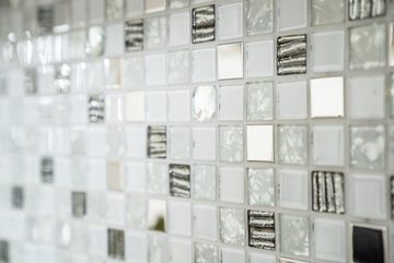 Mosani Mosaikfliesen Mosaik Fliesen Edelstahl weiss silber Glasmosaik