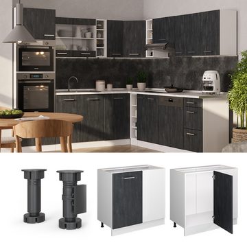 Livinity® Eckunterschrank Küchenunterschrank R-Line 86 cm Weiß Schwarz Beton