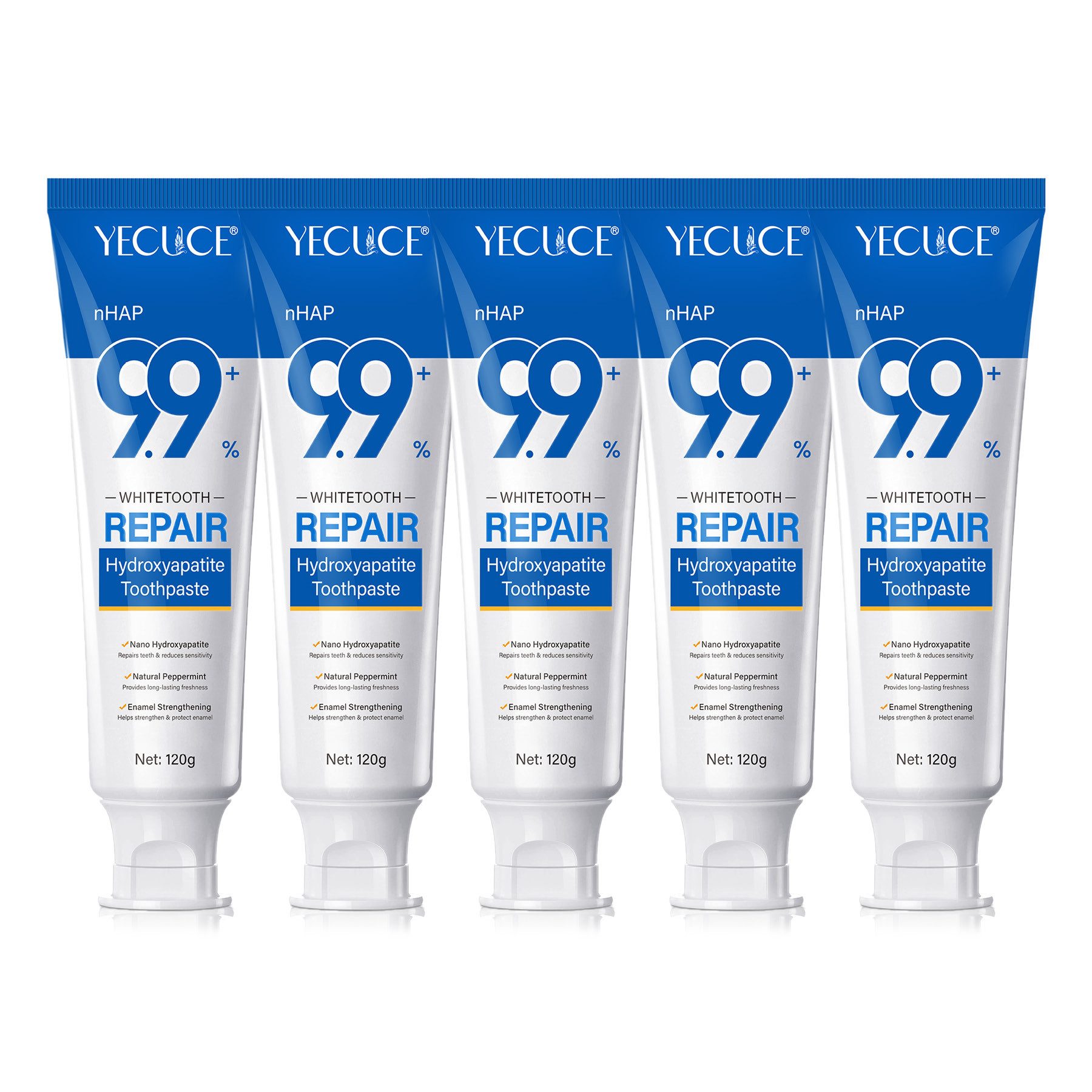 ALIVER Zahnpasta Hydroxylapatit 9.9+% Aufhellende Zahncreme Reparatur Zahnschmelz, (5-St) Aufhellende Zahncreme, Zahnpasta, Zahnweiß