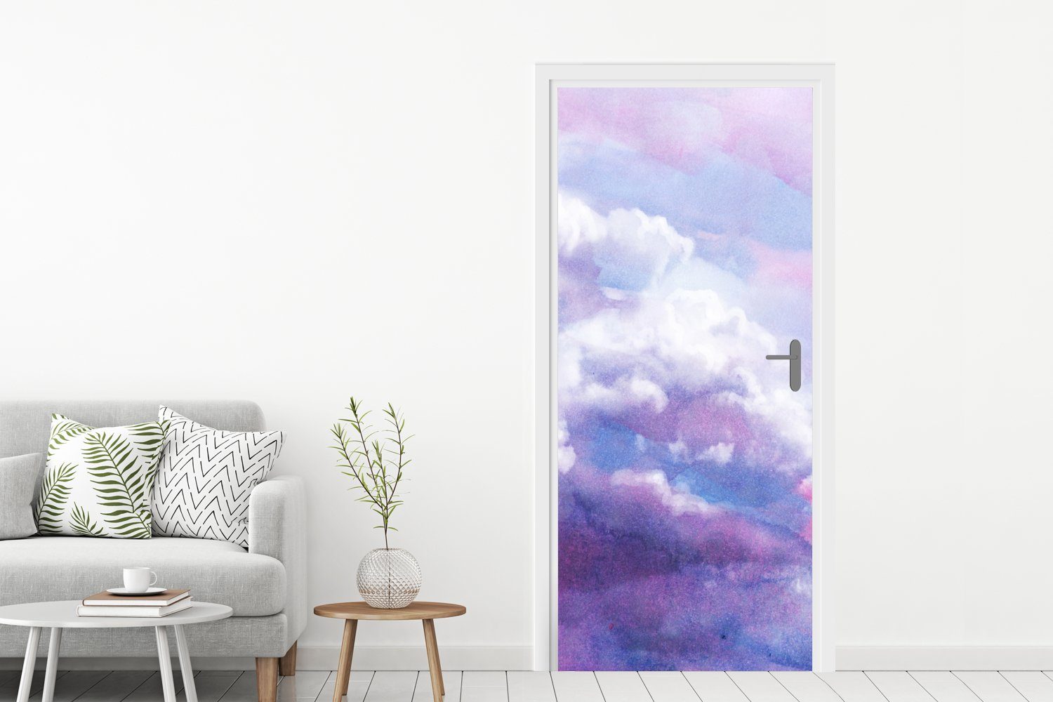 MuchoWow Türtapete Eine mit Türaufkleber, eines Matt, St), für rosa (1 Illustration Fototapete Tür, bedruckt, Wolken, cm Himmels 75x205