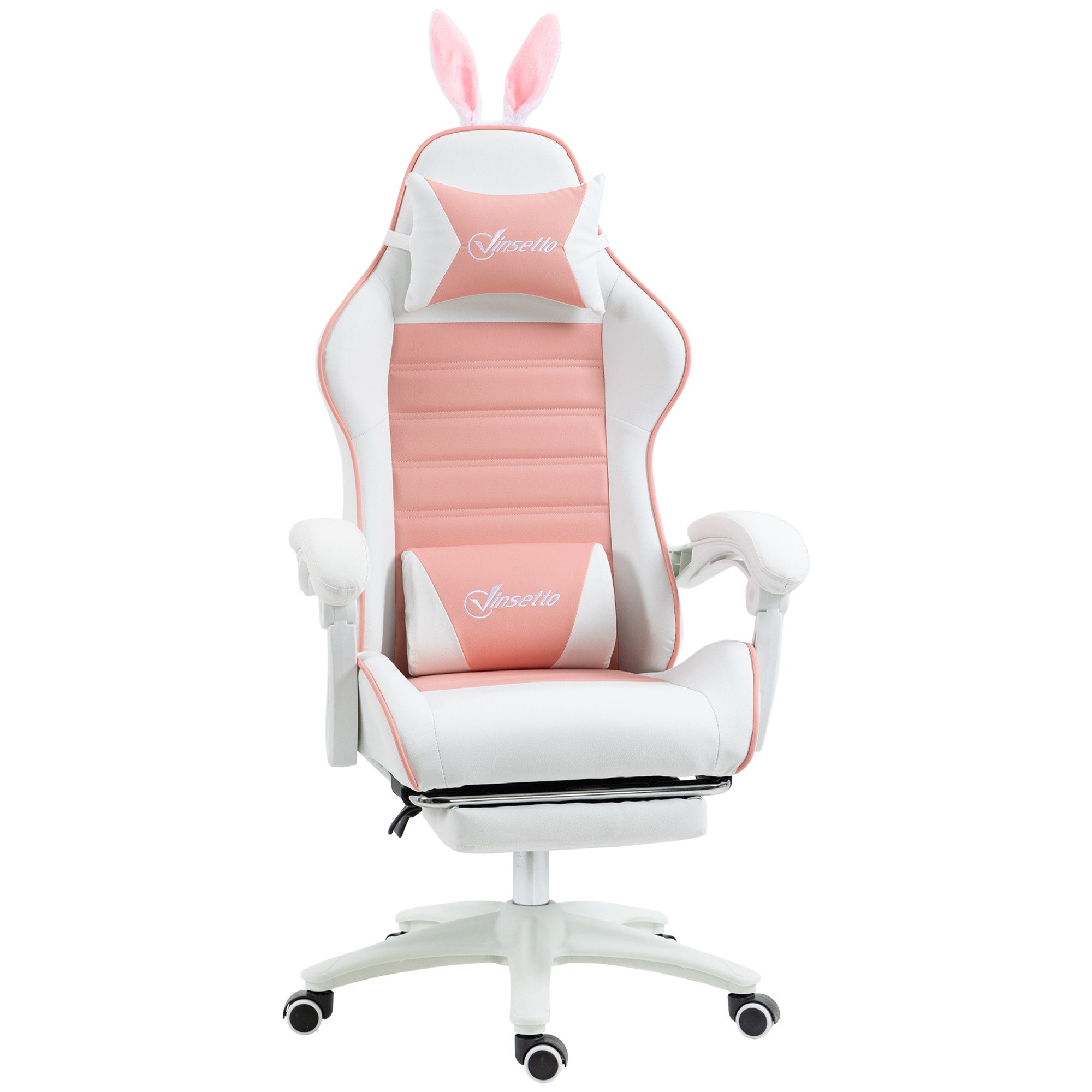 Vinsetto Gaming-Stuhl Gamer Stuhl ergonomisch PC Stuhl mit Lendenwirbelstütze, Fußstütze (Bürostuhl, 1 St), mit verstellbar Liegefunktion, Rosa – Bild 2 von 5
