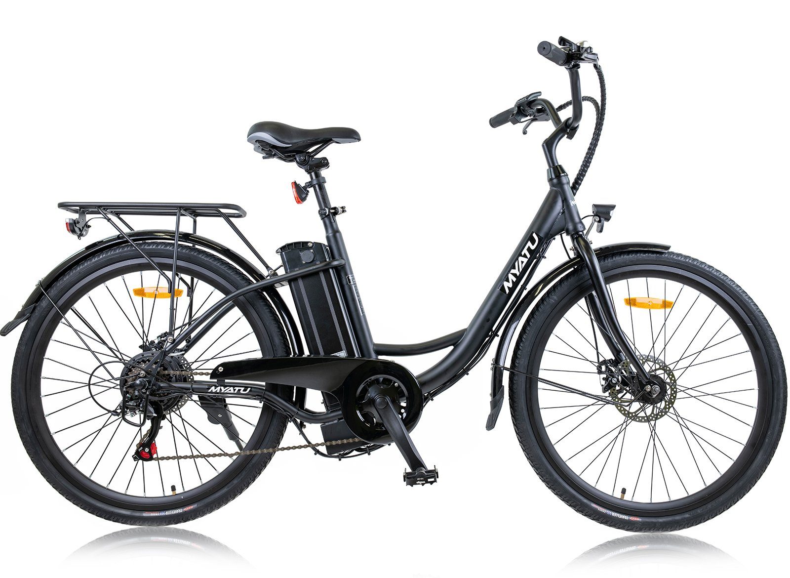 Myatu E-Bike 26 Zoll E-Citybike für Damen & Herrren, mit 12,5Ah Akku  maxmail 100km, 6 Gang Shimano, Kettenschaltung, Heckmotor 250,00 W