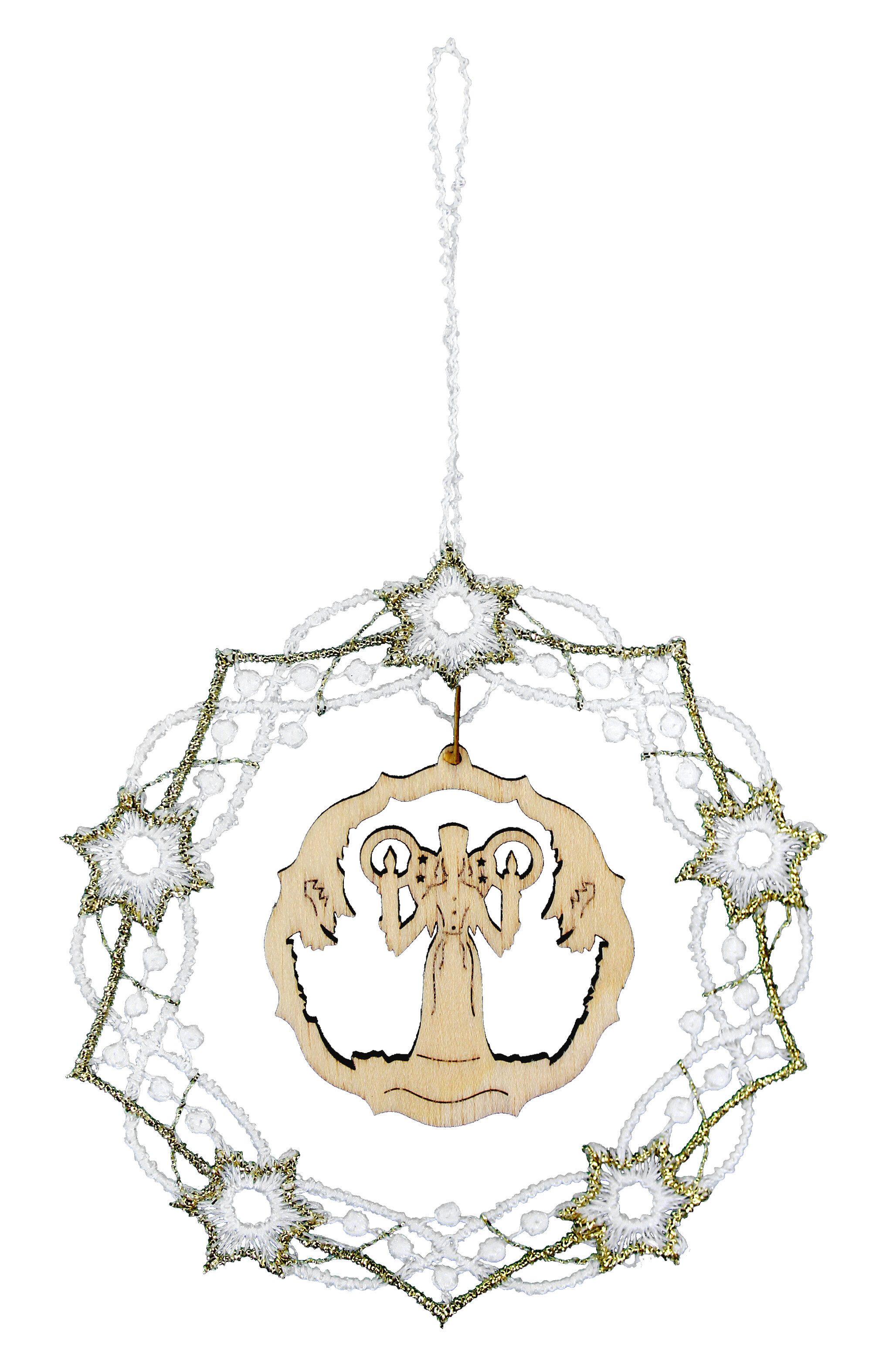 Otto Dotzauer KG Baumbehang Baumbehang Ornament 9 cm 6 Stück Spitze mit erzgebirgischer Holzkunst