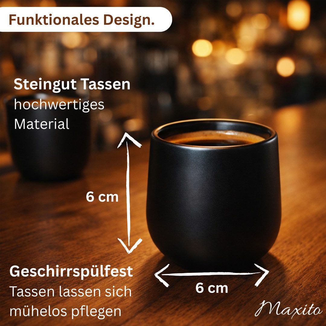 Maxito Espressotasse Espressotassen aus Steingut mit 80 ml im Set für Kaffeeliebhaber, 2-tlg.
