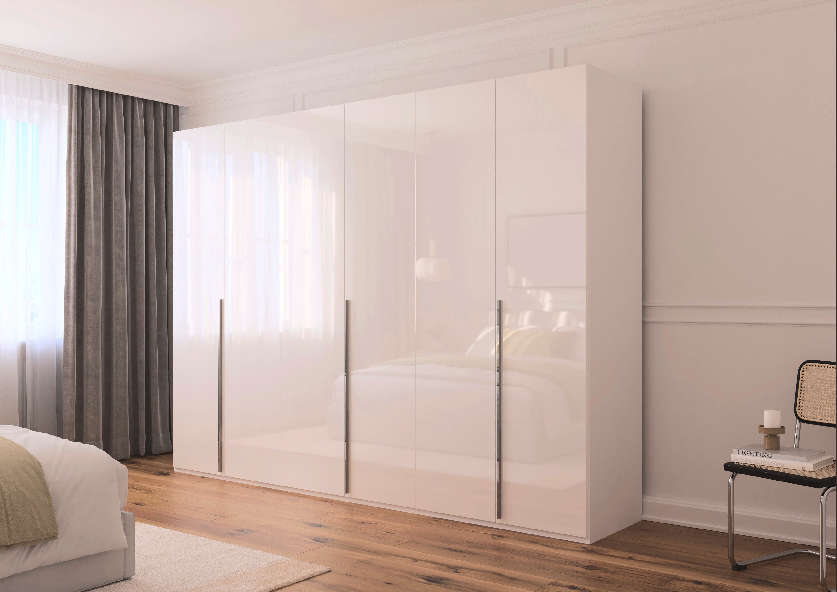 rauch Drehtürenschrank Kleiderschrank Schrank Garderobe Wäscheschrank BESTSELLER MONTCLAR (3 Ausstattungen BASIC/CLASSIC/PREMIUM (SOFT-CLOSE), Breiten 201-400 cm) Front in Glas/Hochglanz/Dekor/Grauspiegel in 5 Breiten MADE IN GERMANY