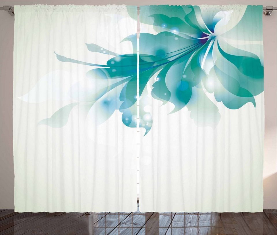 Gardine Schlafzimmer Kräuselband Vorhang mit Schlaufen und Haken,  Abakuhaus, Floral Blau Ombre Blumen