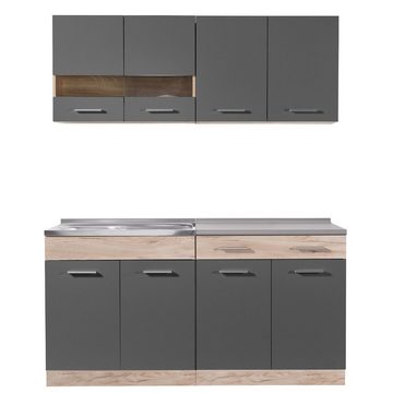 Homestyle4u Küchenzeile Küchenzeile ohne Geräte 160 Küche Einbauküche Grau