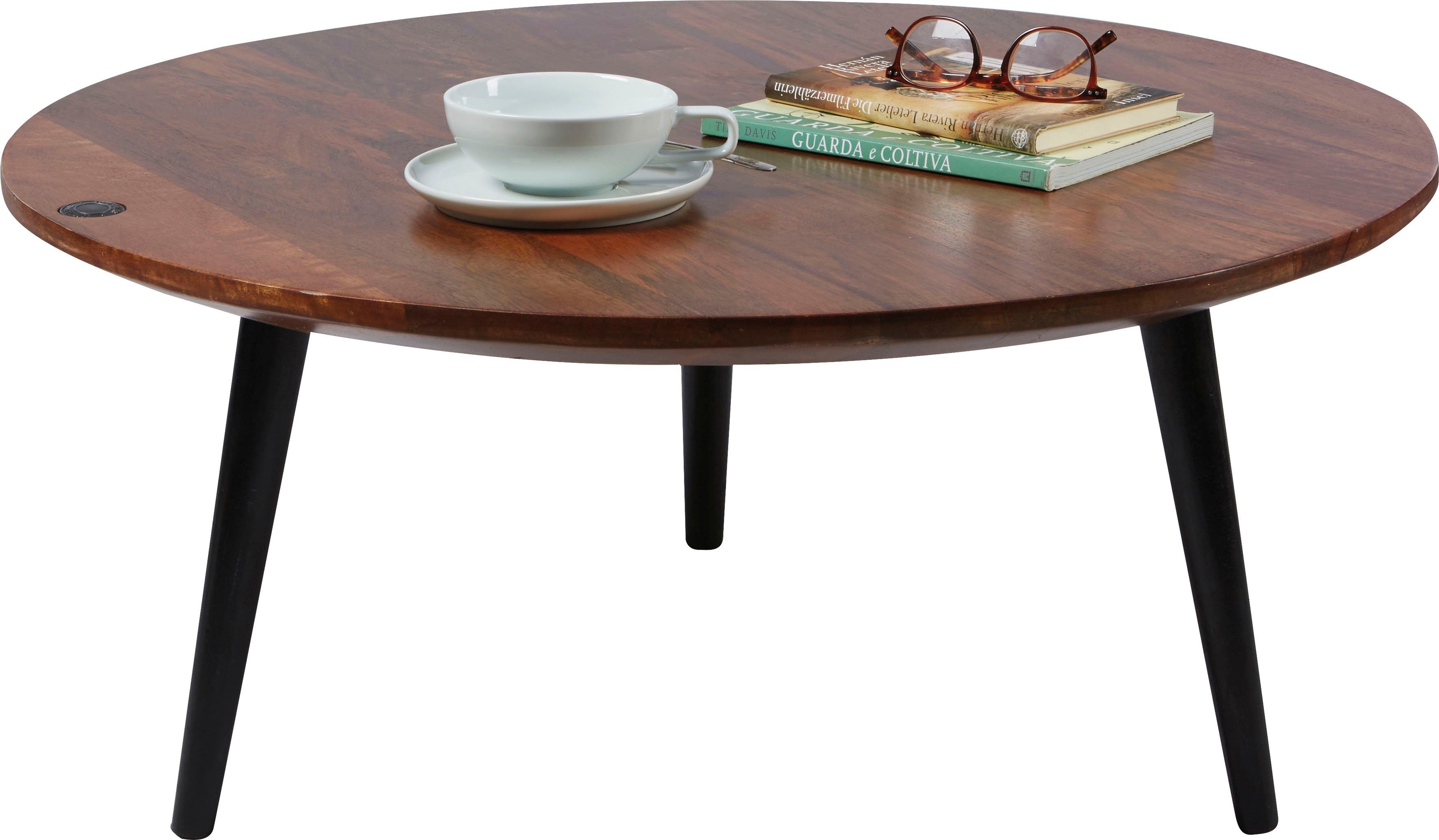TOM TAILOR HOME Couchtisch T-WOOD TABLE LARGE, Beistelltisch mit Knopfdetail, dunkles Mangoholz und schwarze Beine
