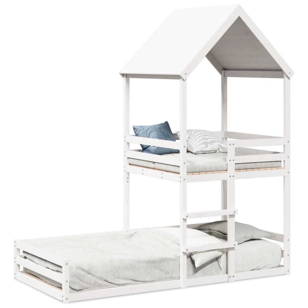 vidaXL Bett Etagenbett mit Dach Weiß günstig online kaufen