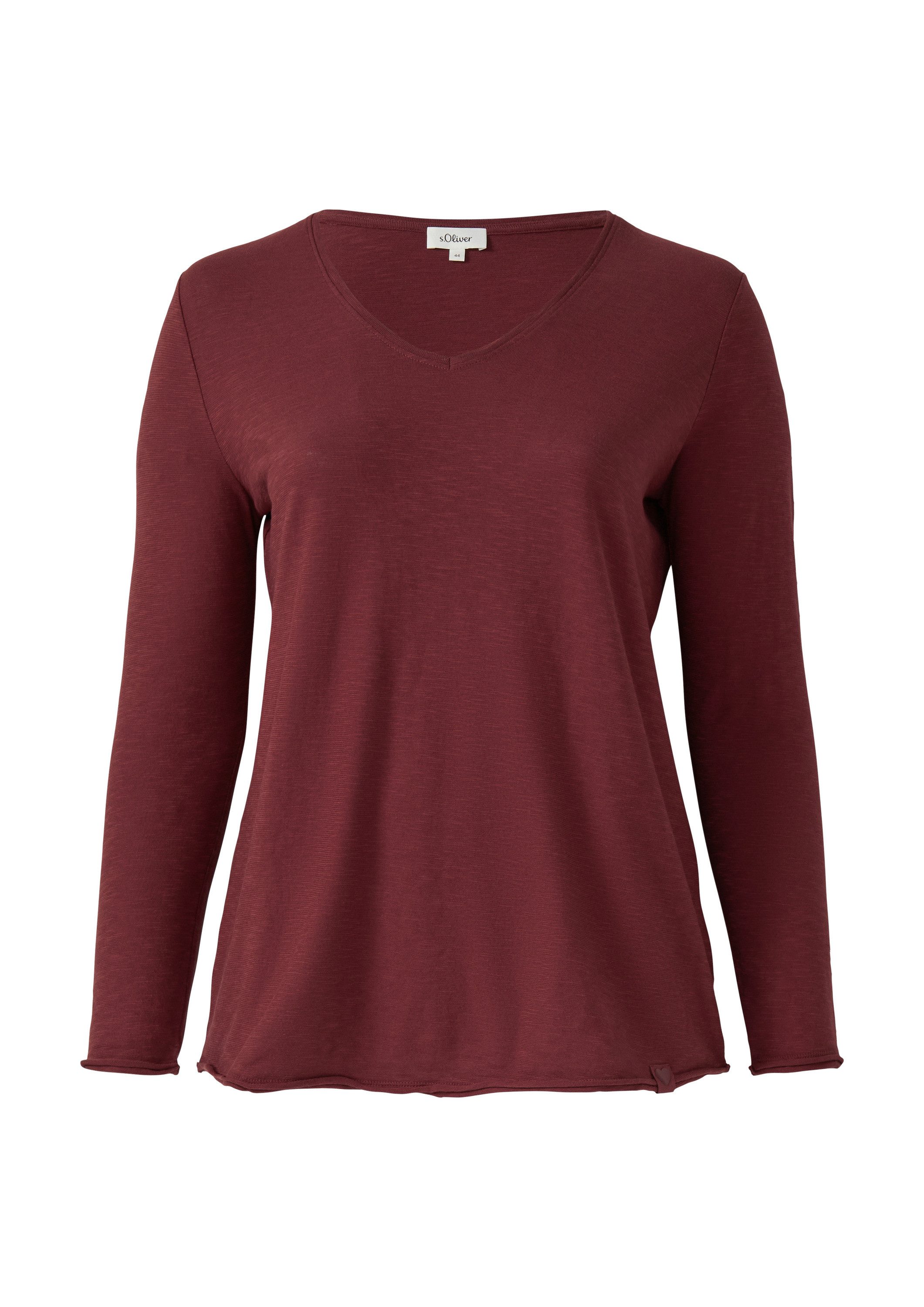 s.Oliver Langarmshirt T-Shirt Jersey-Shirt mit V-Ausschnitt und Rollsaum günstig online kaufen