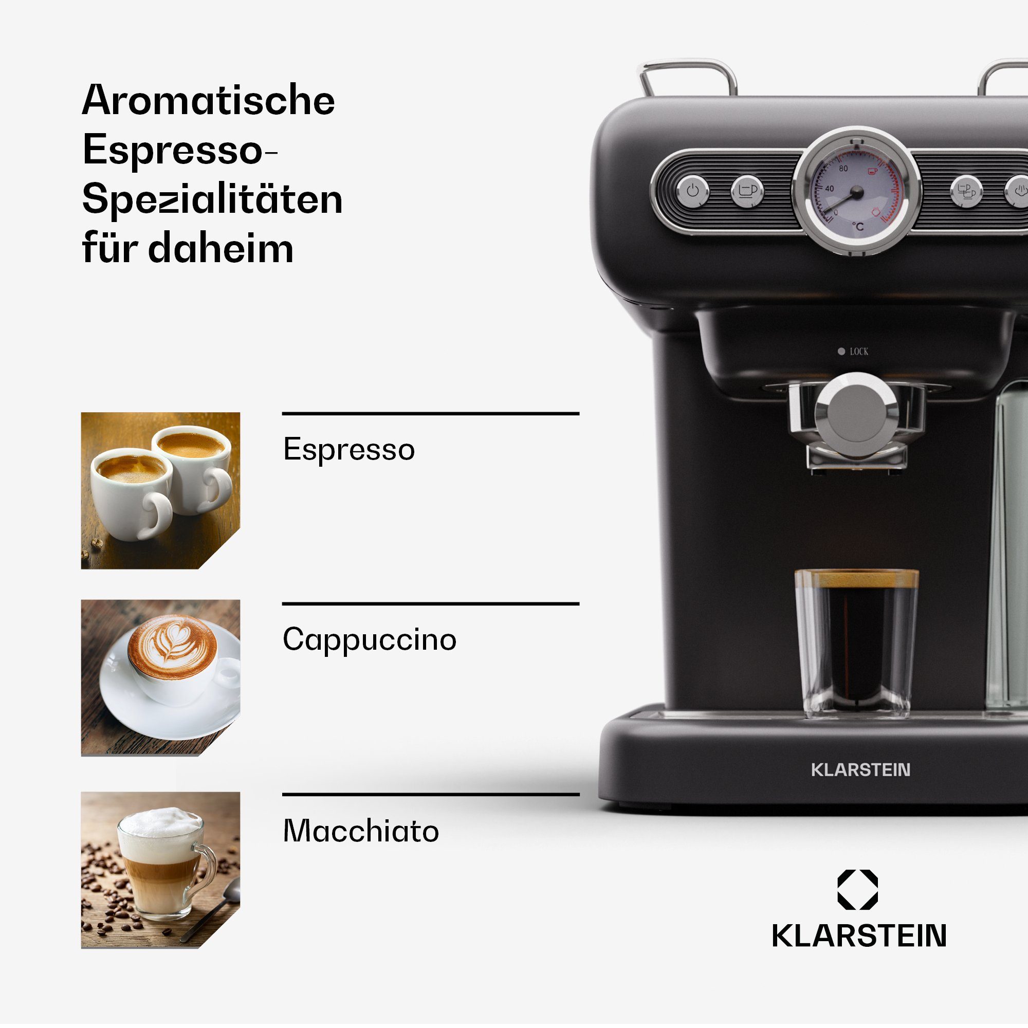L Elektrisch Touch Klarstein 19 Evo, Bar Filterkaffeemaschine Espressionata Kaffeekanne, 1,2 LED Tassenwärmer 1.2l