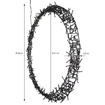 ECD Germany Weihnachtsfigur Lichterkranz Türkranz Fensterkranz Weihnachtsdeko Ring Fensterlicht, Warmweiß 500 LEDs Ø58cm IP44