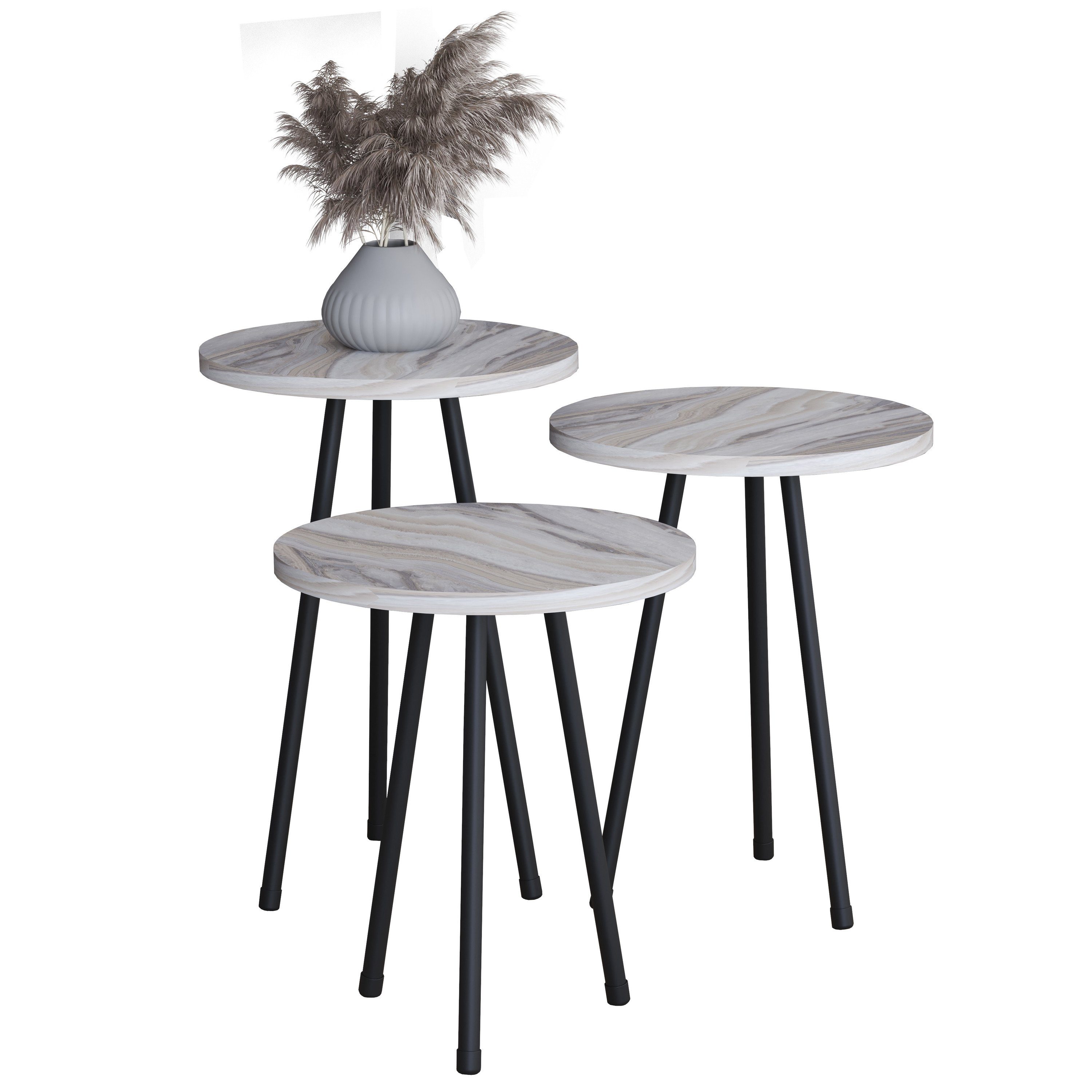 Couchtisch 3 tlg. Holz Beistelltisch Couchtisch Mamor Mirola